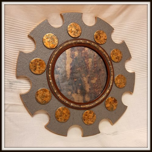 002.2023 Rama okrągła z lustrem antycznym. Out 40 x 40 cm